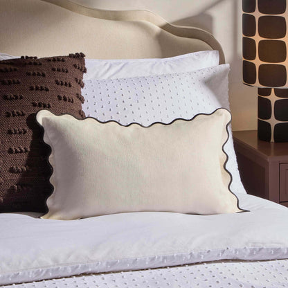 Linen Blend Scallop Edge Sofa Cushion Cover - Natural/Black - DUSK