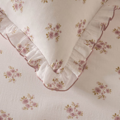 Mini Bouquet 100% Cotton Printed Muslin Duvet Cover Set - White/Pink - DUSK