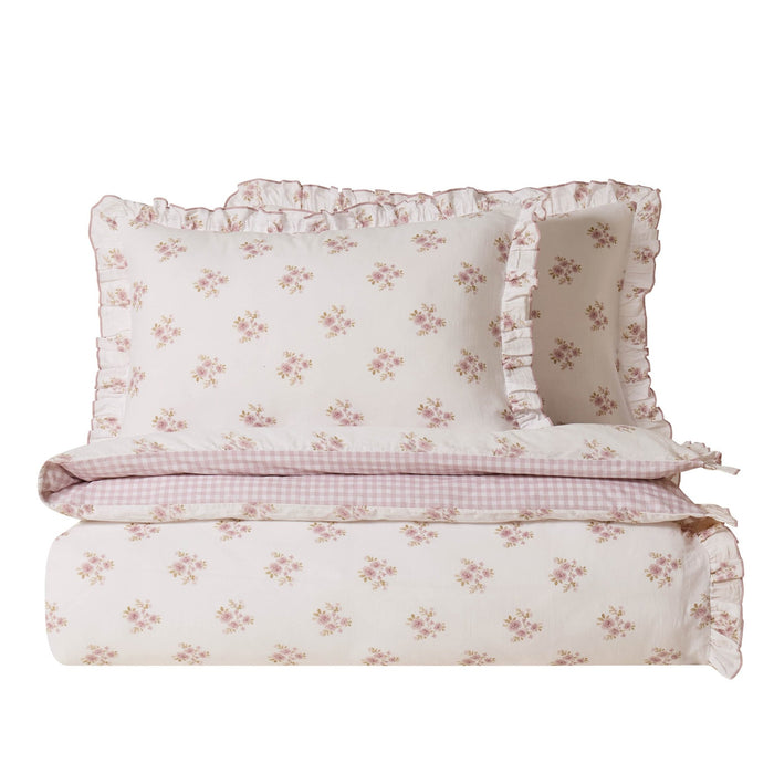 Mini Bouquet 100% Cotton Printed Muslin Duvet Cover Set - White/Pink - DUSK