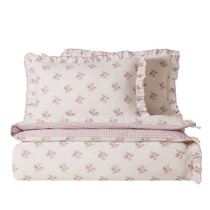 Mini Bouquet 100% Cotton Printed Muslin Duvet Cover Set - White/Pink - DUSK