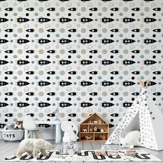Boys Outer Space Peel and Stick Wallpaper, Outer Space Nursery Removable Wallpaper, Kids Repositionable Wallpaper | Pippa + June