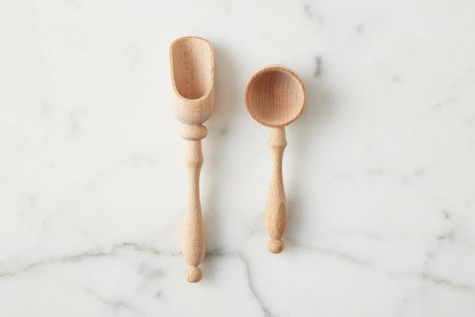 Parisian Salt & Sugar Spoon/Scoop Set of 2, Beechwood