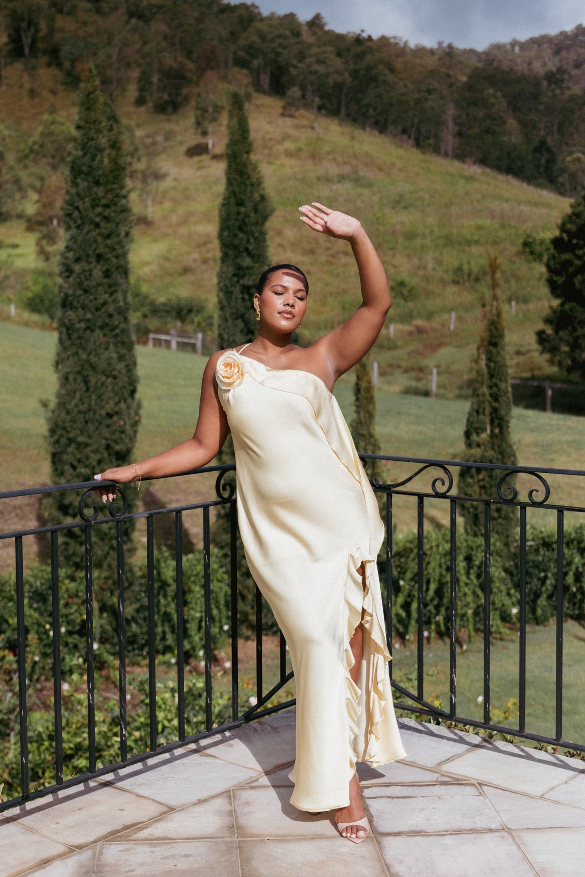 Aila Rosette One Shoulder Dress - Butter Yellow