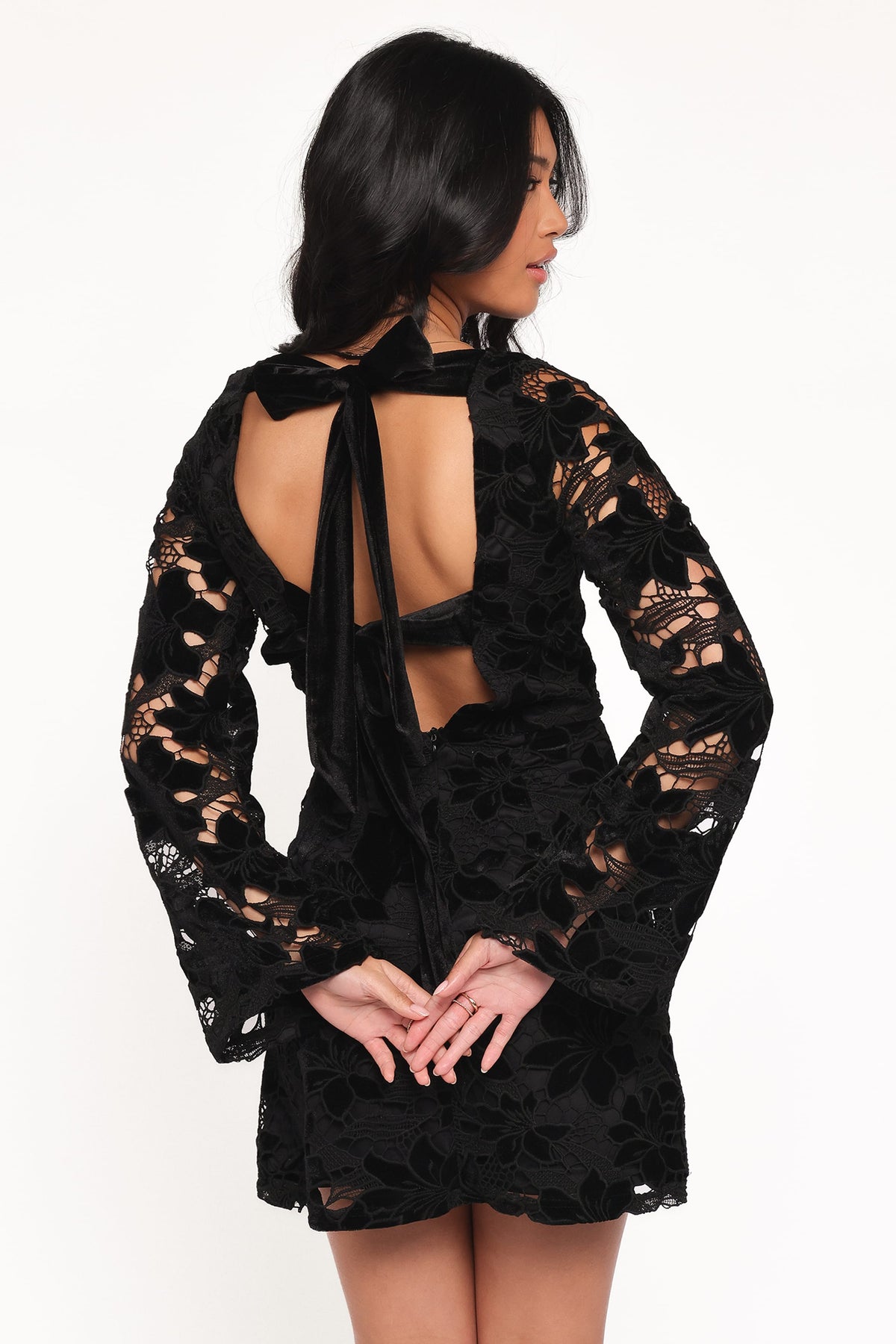 Cynthia Velvet Lace Mini Dress - Black