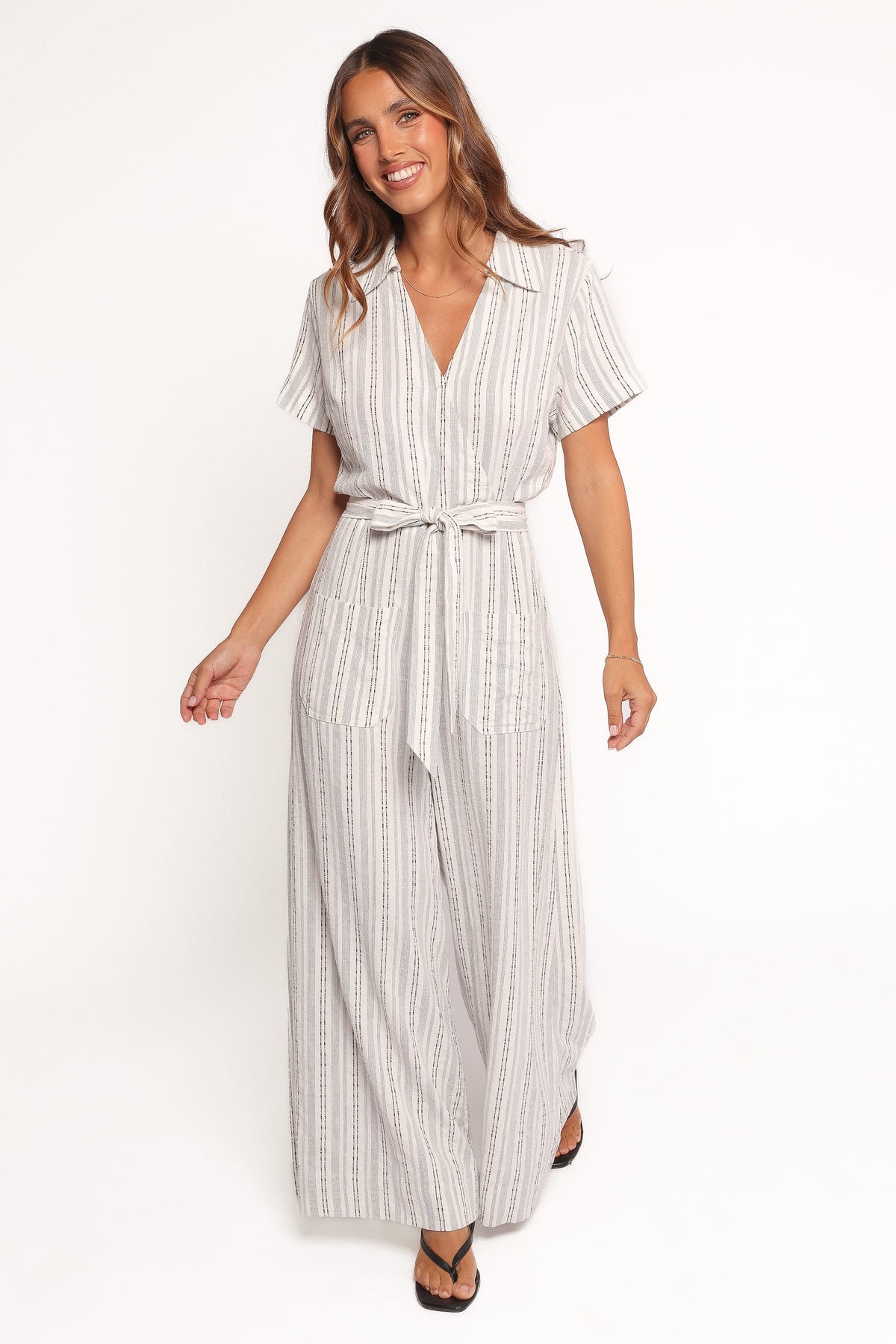 Daila Tie Waist Jumpsuit - White Black