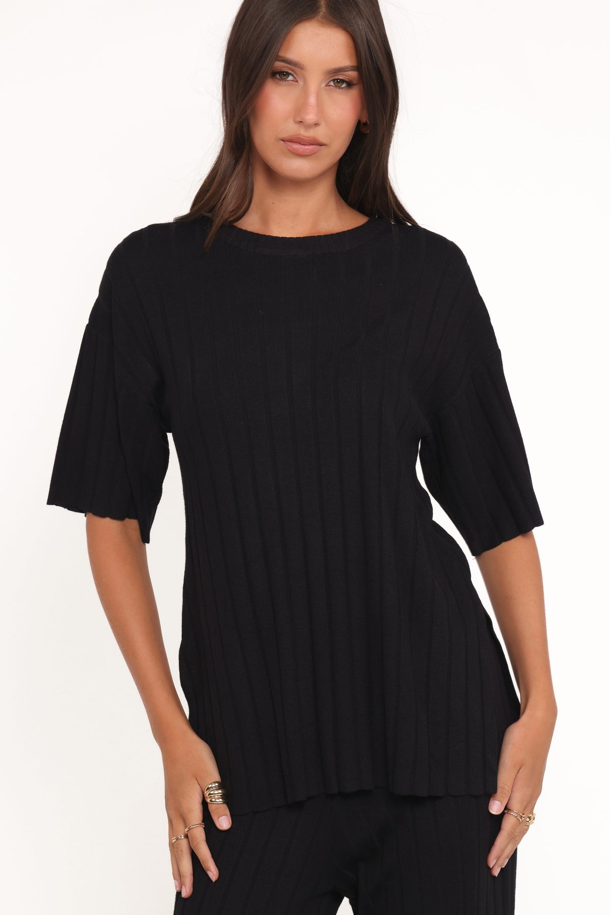 Alix Ribbed Knit Set - Black