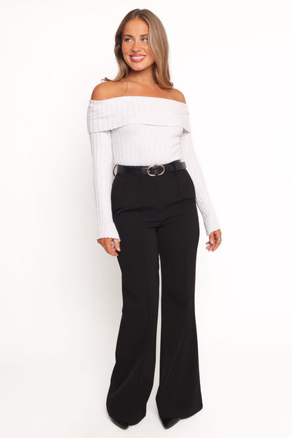 Anderson Wide Rib Off Shoulder Top - Pastel Grey