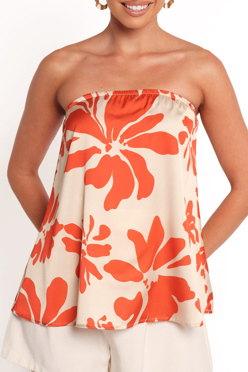 Beca Strapless Top - Red Floral
