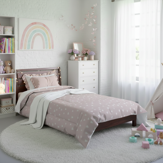 Kids Comforter Set Pink Hears, Kids Bedding Sets, Kids Duvets, Kids Covers, Modern Kids Bedding, Made in the USA | Pippa + June | www.pippandjune.com