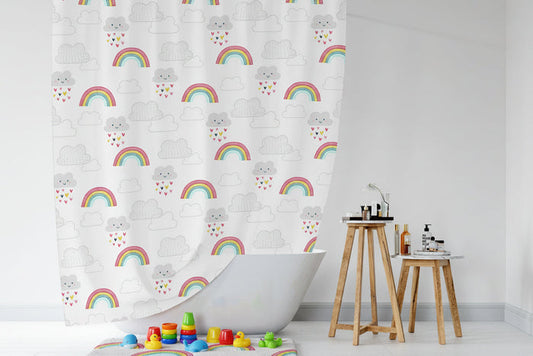 Kids Shower Curtains Rainbows Clouds Gender Neutral, Kids Bathroom Decor, Kids Bathroom Accessories, Kids Gift, Made in the USA | Pippa + June