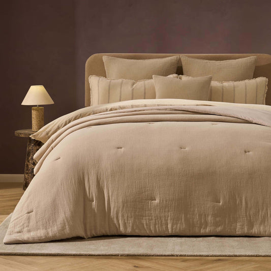 Savannah Four Layer Quilted Tufted Muslin Bedspread - Oat - DUSK
