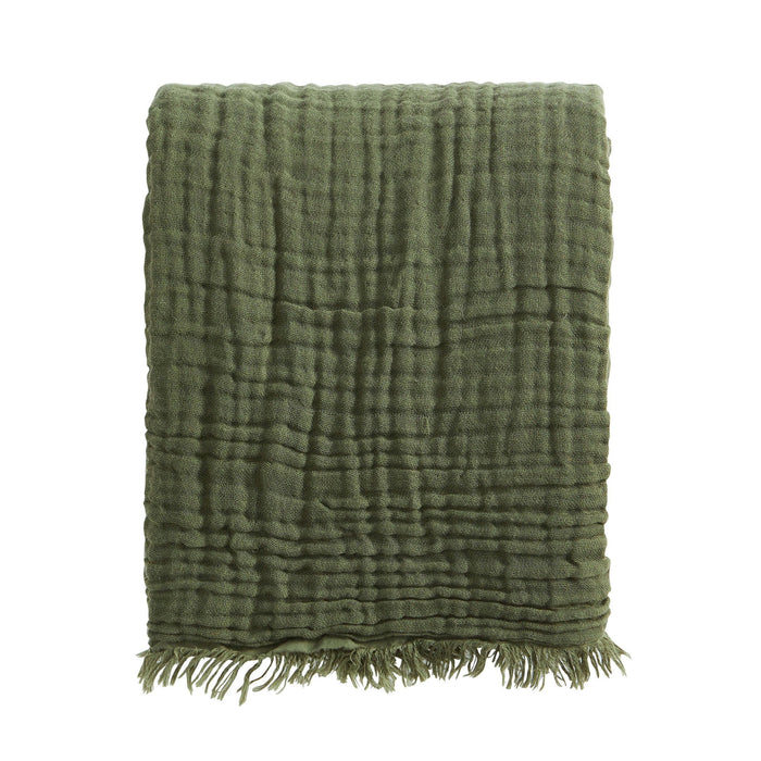 Savannah Four Layer Tufted Muslin Throw - Olive Green - DUSK