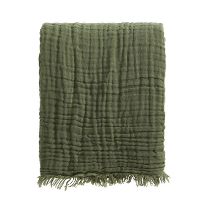 Savannah Four Layer Tufted Muslin Throw - Olive Green - DUSK