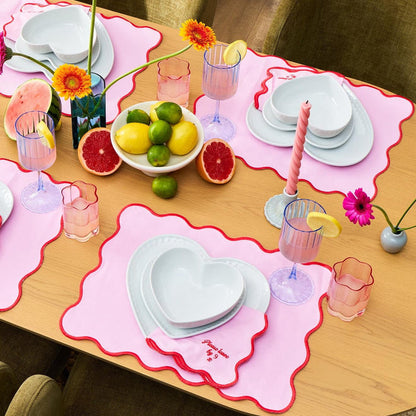 Please leave by 9 Scallop Edge Set of 4 Napkins - Pink/Red - DUSK