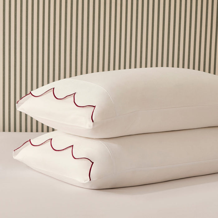 Simone 220 Thread Count Scallop Embroidered Edge Duvet Cover - White/Berry - DUSK