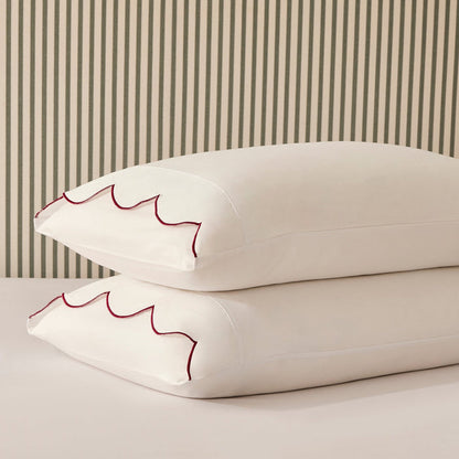 Simone 220 Thread Count Scallop Embroidered Edge Duvet Cover - White/Berry - DUSK