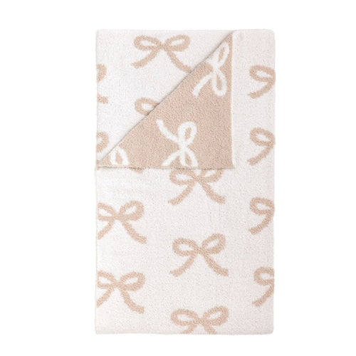Taupe Chenille Bow Blanket