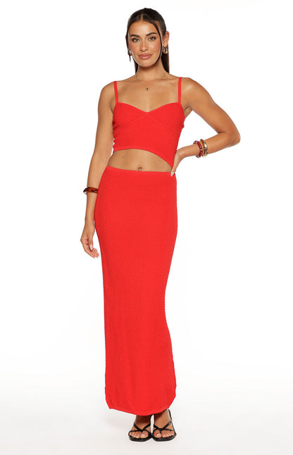 Tegan Red Knit Cut Out Maxi Dress