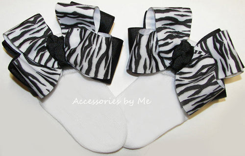 Zebra Black White Bow Socks