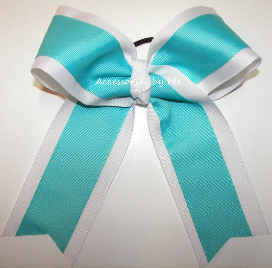 Navajo Turquoise White Ponytail Cheer Bow