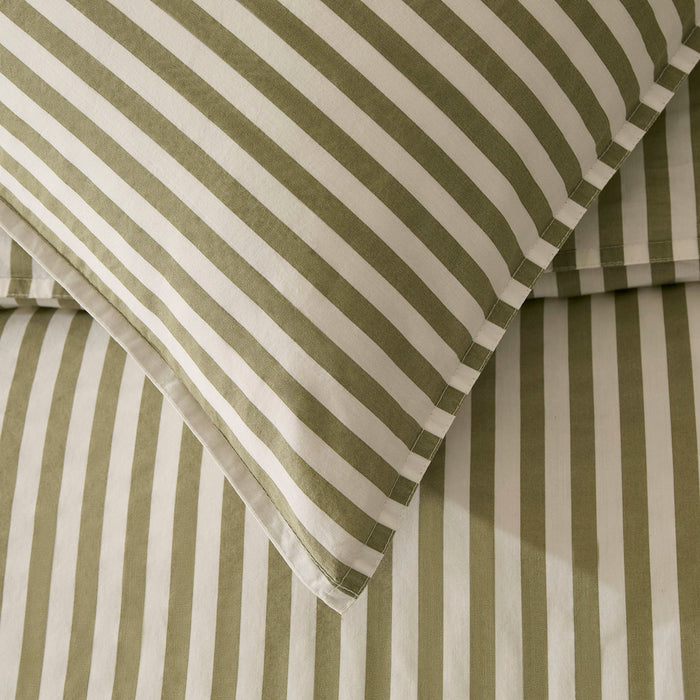 Washed Cotton Printed Stripe 200 Thread Count Duvet Cover & Pillowcase Set - Olive - DUSK