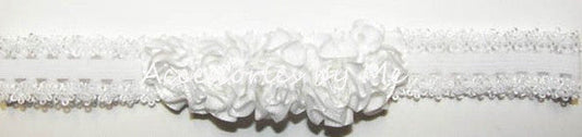 White Satin Rose Flowers Lace Headband