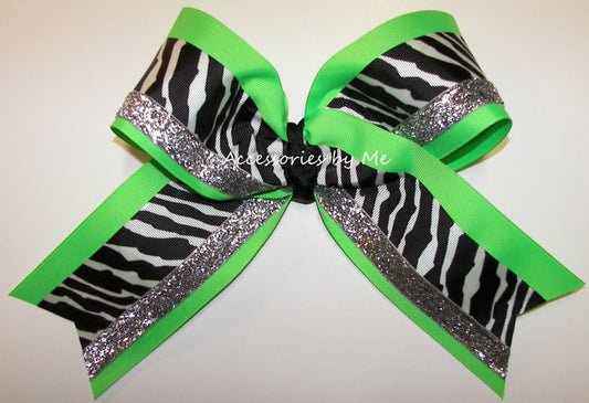 Neon Green Black Silver Big Cheer Bow